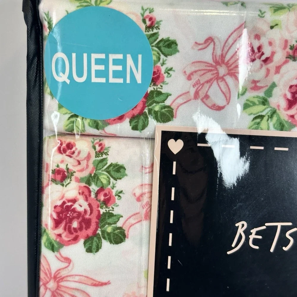 Betsey Johnson Queen Sheet Set Pink Rose Bow Coquette 6 Piece Bedding New